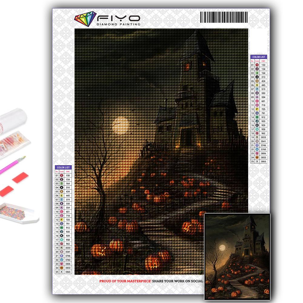 5D DIY Diamond Embroidery Halloween Scary Pumpkin And Castle Diamond Painting Mosaic Home Decoration