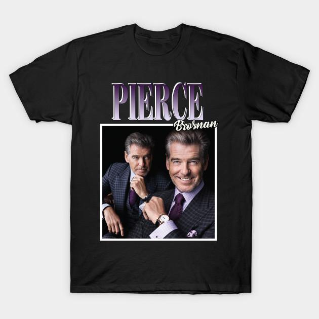 Asian Size Men Black Print T-shirt Pierce Brosnan No-Cut Heat Transfer Print Cotton Tshirt