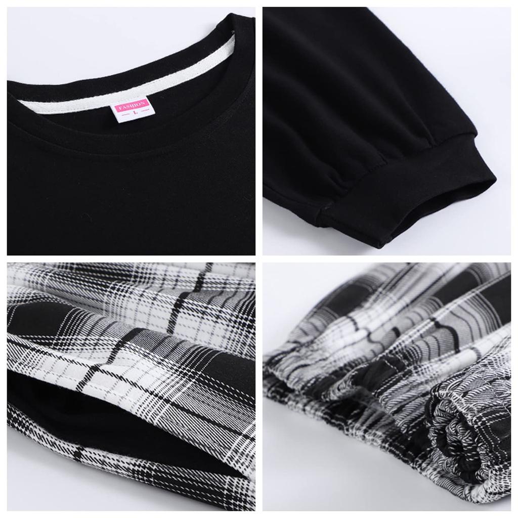 Mskikefly Loungewear Top Long Comfortable Comfortable for Sports and Comfortable Cotton Black Women's Pajamas, 2-Piece Set, & Pants, Sleeve,