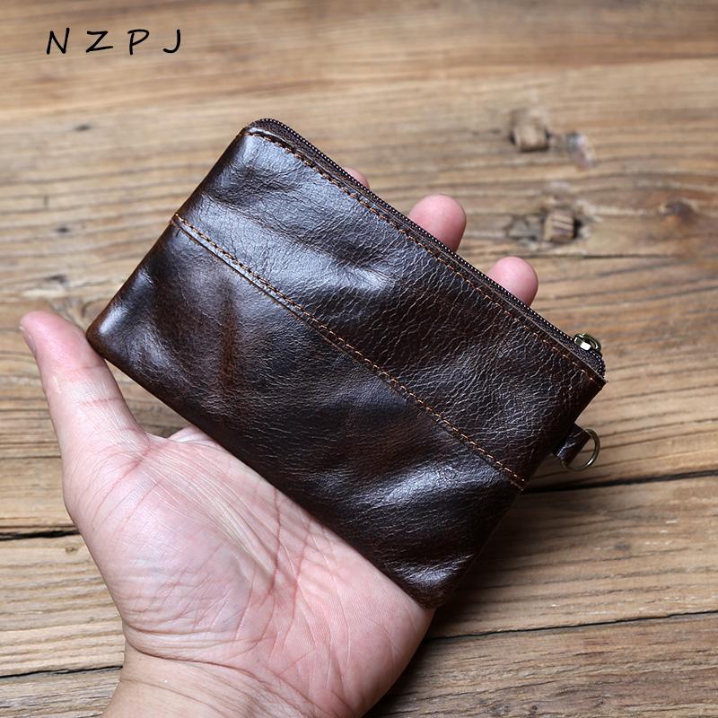 Кожаные кошельки для монет NZPJ, Подходят для мужчин, женщин, Мини-кошельки на молнии, Маленькие кошельки, Женские кошельки, Мужской картхол из натуральной кожи первого слоя