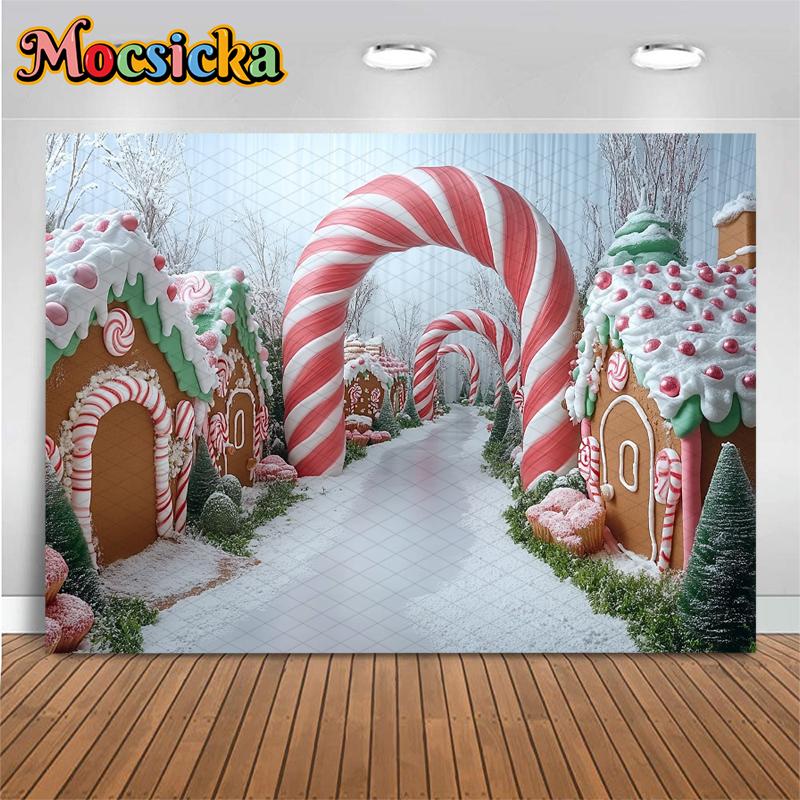 Mocsicka Merry Christmas Photography Backgrounds Winter Snow New Year Party Wallpaper Candy House Decorations Festival Backdrops
