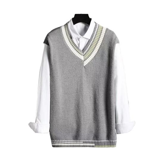 Мужской жилет свитер с V-образным вырезом без рукавов свободный цветной вязаный пуловер средней длины утолщенный преппи и