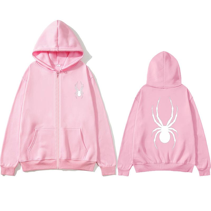 Белый паук, женская толстовка на молнии с карманом и длинным рукавом, большой размер, белый паук с принтом, женская толстовка, осень-зима, свободные толстовки на молнии, стили букв с капюшоном