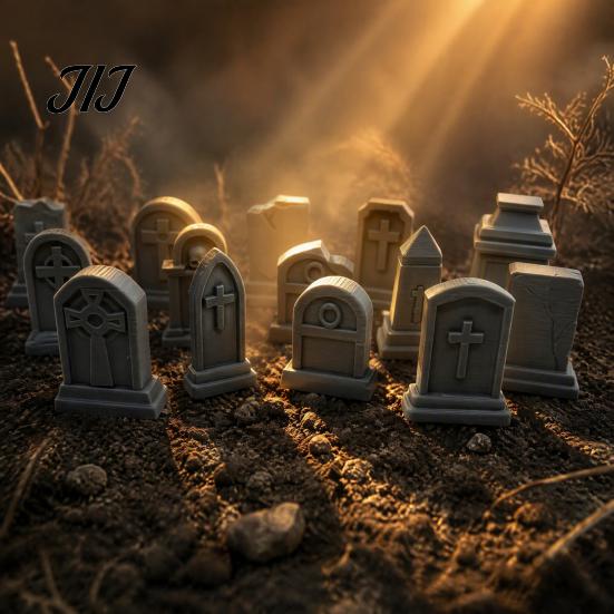 Spooky Graveyard Terrain 14 Pcs Mini Tombstone Model, 3D Printed Miniature Cemetery Gravestone Scenery Sand Table Model Props for Tabletop Gaming