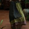 Women Vintage Patchwork Linen Skirts Elastic Waist Clothes Spring Casual Women Loose A-Line Skirts