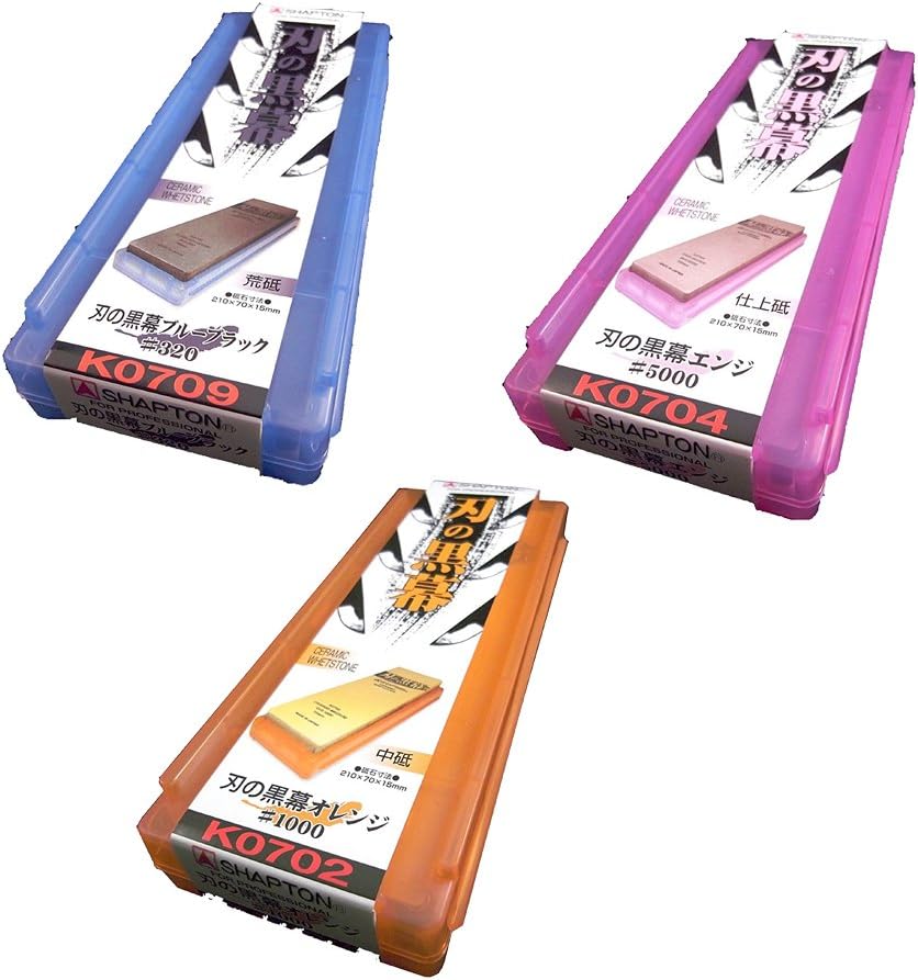 SHAPTON Ha No Kuromaku Ceramic Whetstone (D-set) - Rough & Medium & Fine Grit (#320, #1000, #5000)