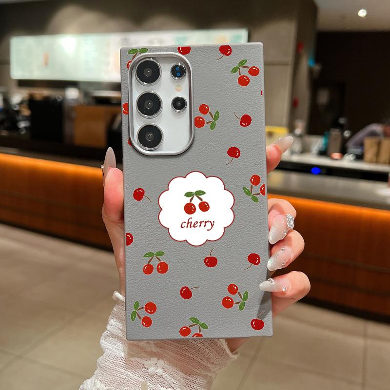 Тонкий кожаный чехол с принтом красной вишни для Samsung S25 Ultra S24 FE S23 S22 A56 A36 A16 A55 A15 A35 A26 TPU матовый противоударный мягкий чехол для телефона