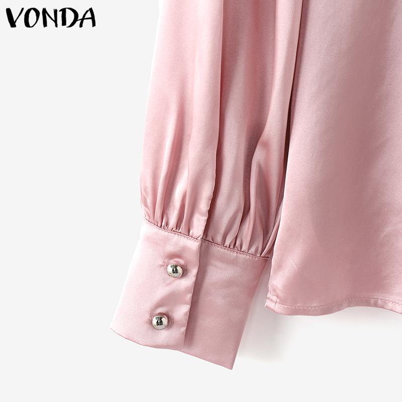 VONDA Женские блузки из гладкого атласа с оборками и завязкой на шее с длинным рукавом