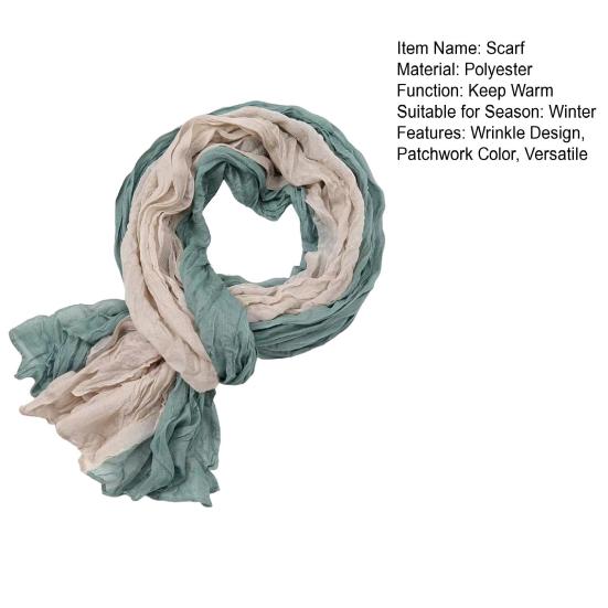 Ladies Shawl Scarf Color-Blocking Pleated Design Versatile Scarf Autumn Winter Outdoors Commuting Long Scarf