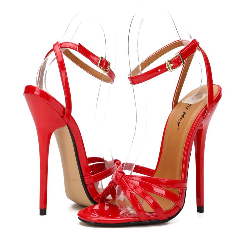 Summer Party Sandals 12cm Thin High Heels Shoes Peep Toe Buckle Open Toe Pumps Plus Size:45 46 47 48 Sandalia Muje