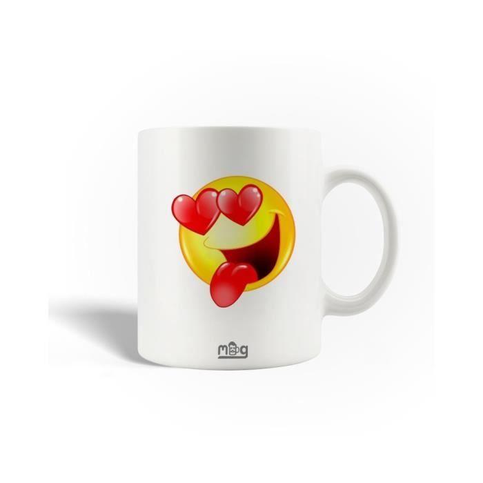 Mug en Céramique - Emoji - Amour - 30cl - Compatible Lave-Vaisselle - Blanc
