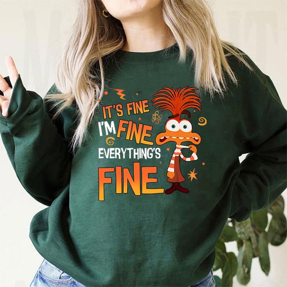 Тревога изнутри 2 Толстовка Everything Is Fine Тревога изнутри Эмоции Футболка Ретро Психическое здоровье Толстовки Подарок фанатам
