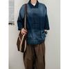 Retro Denim Workwear Short Sleeved Shirt, Men'S And Women'S Summer Fashion Brand, Japanese Retro Half Sleeved Trend, Cool And Loose Shirt