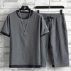 Men's Summer Loose Fit Ice Silk Sports Two-Piece: Short-Sleeved Shirt & Cropped Pants