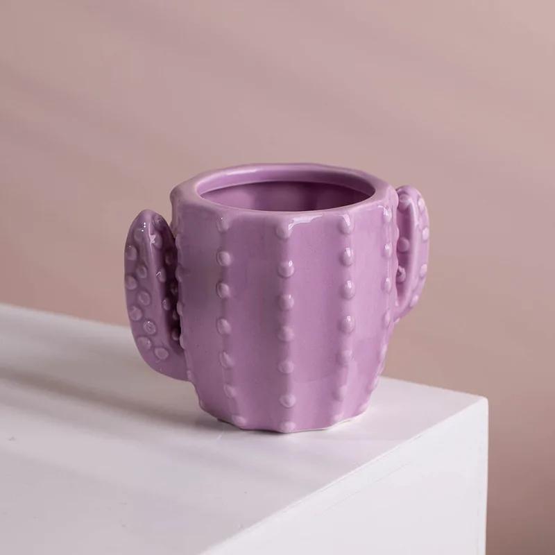 Nordic style ceramic flowerpot, cartoon cactus shaped, home decoration, living room, office, balcony, decorative ornaments, 1pc