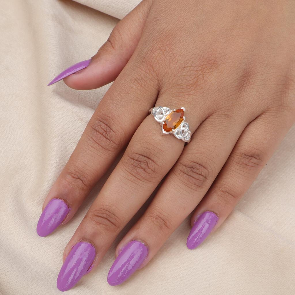 Natural Citrine Gemstone 925 Sterling Silver Jewelry Women's Boho Ring For Gift CZR-5-4