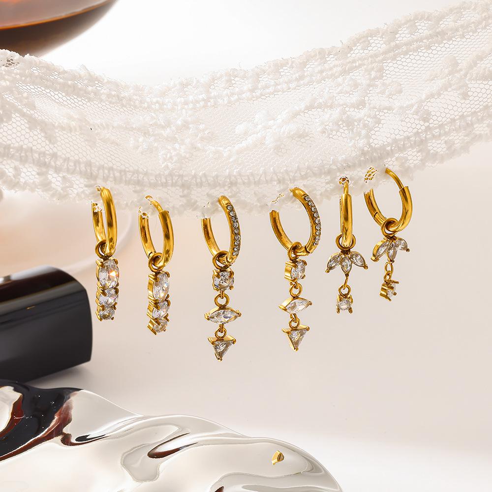 Fanhua Jewelry Tiktok Hot Selling Tarnish Free 18K Gold Plated Stainless Steel CZ Marquee Earring