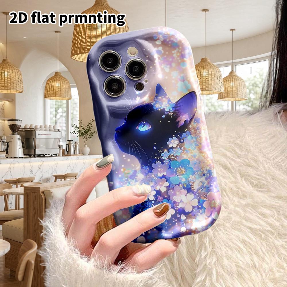 Phone Case: 2D flat design suitable for iPhone 18 17 16 15 14 13 Pro film protective case, couple style, floral black cat, Christmas and Halloween gif