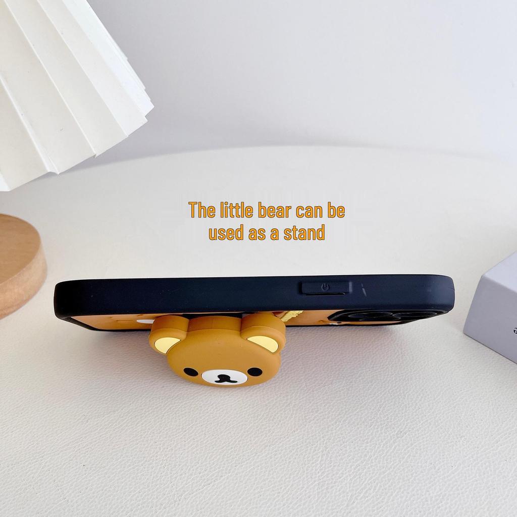 3D Стерео Чехол для телефона Rilakkuma из силикона, противоударный, с подставкой для iPhone 15/16/17 - Милый Мультяшный Модный Дизайн