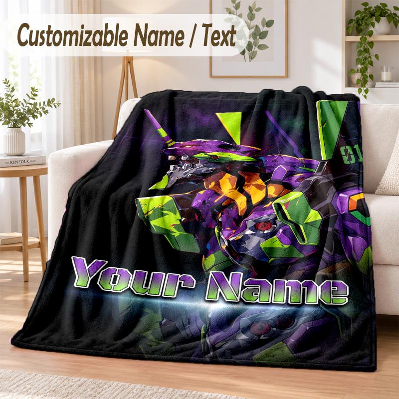 Neon Genesis Evangelion Custom Name Flannel Throw Blanket Soft Warm for Sofa Bed Indoor Home Use