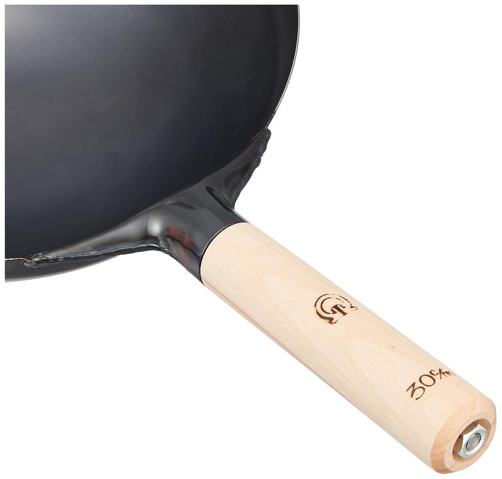 Endo Shoji Commercial Pressed Peking Iron Wooden Made in Japan Wok, 36cm, Body, Handle, (APK12036)