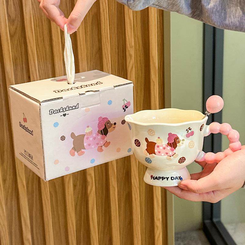 Milk Fufu Sausage Puppy Ceramic Cup Girl Cute Tall Mug for Girlfriend Birthday Gift