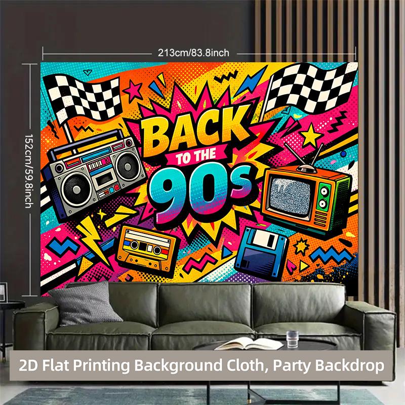 1 piece of 2D background fabric, nostalgic polyester background fabric in the style of the 1990s, party banner