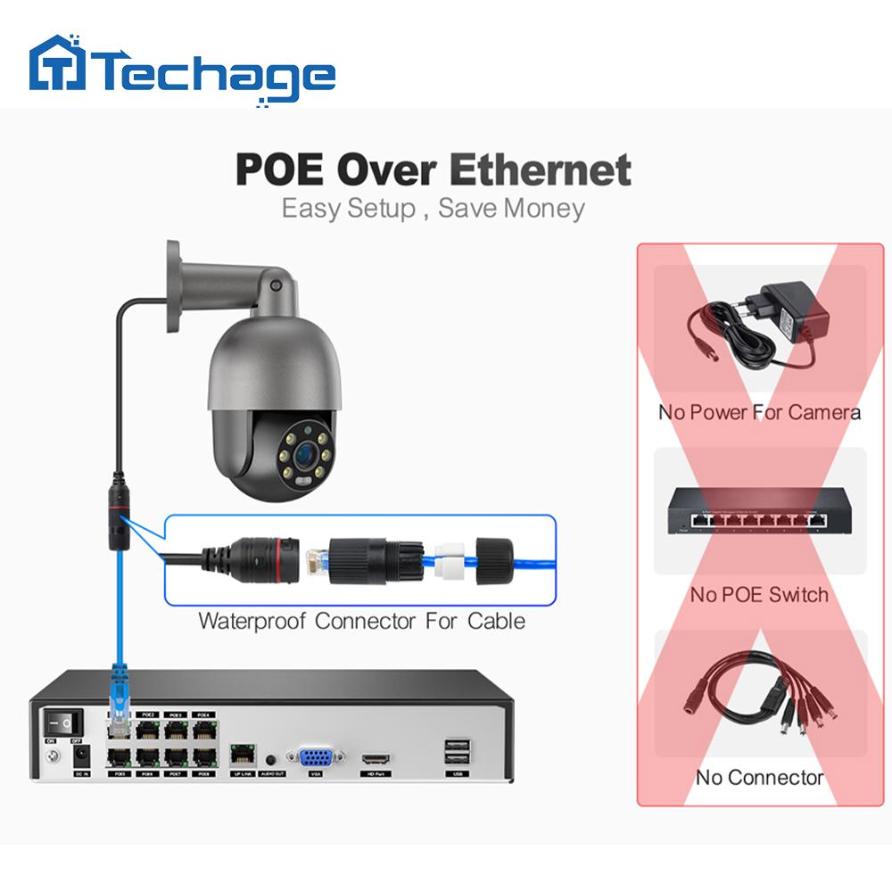 Techage 8-канальная 4-мегапиксельная PTZ-система безопасности POE IP-камера Открытый AI Обнаружение человека Двустороннее аудио-видеонаблюдение NVR Комплект камеры