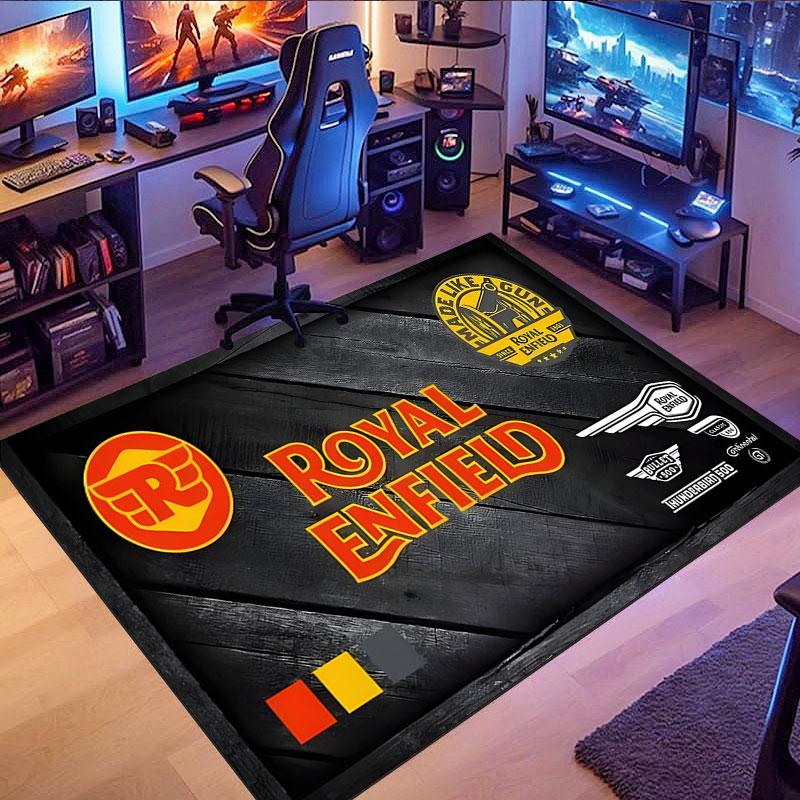 Royal Enfield Motorcycle-Themed Rug, suitable for living room, bedroom, game room, computer room and home décor.
