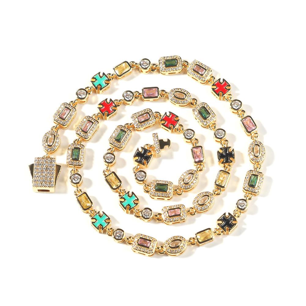 European and American Hip Hop New 6mm Colored Gemstone Bracelet Niche Fashion Personality Diamond-encrusted Men's and Women's Trend Necklace