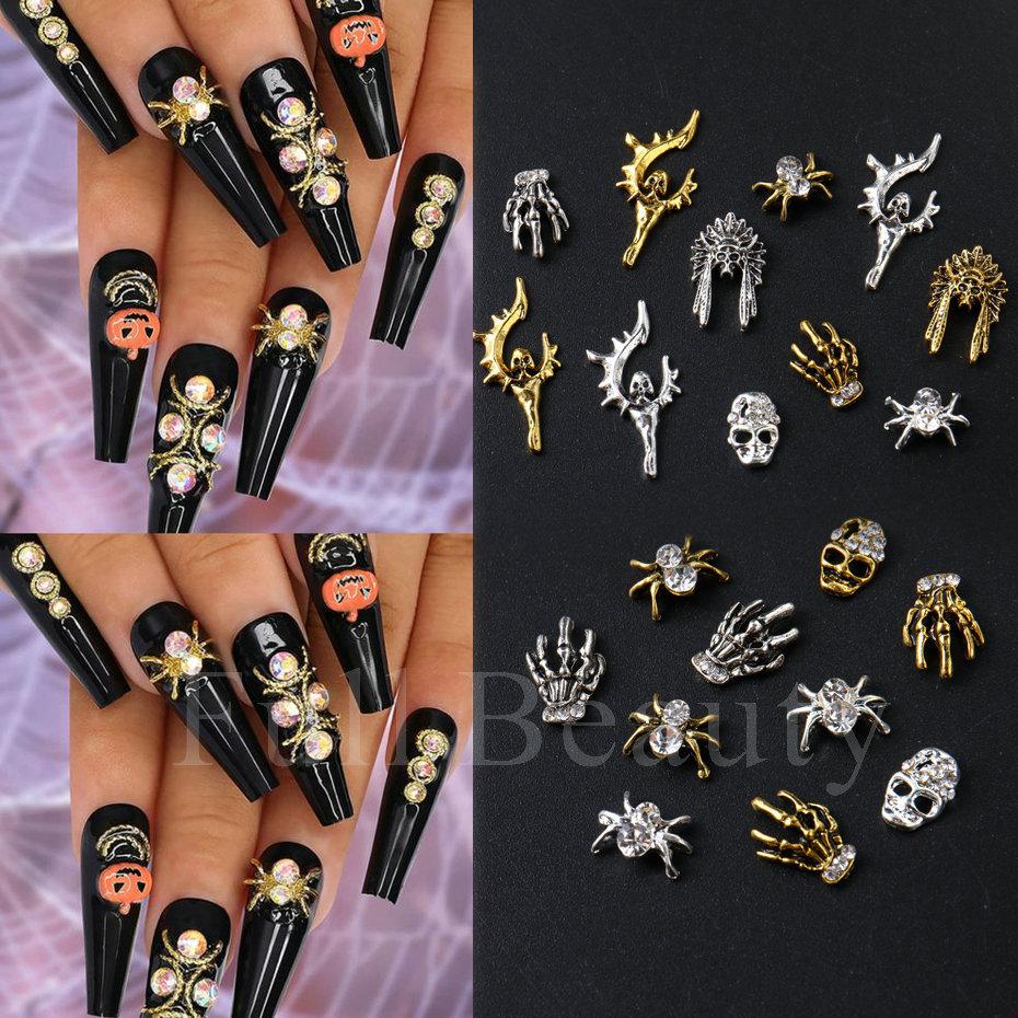 Nail Art Accessories, Halloween Skeleton Spider Skeleton Hand Metal Alloy Nail Accessories Bag