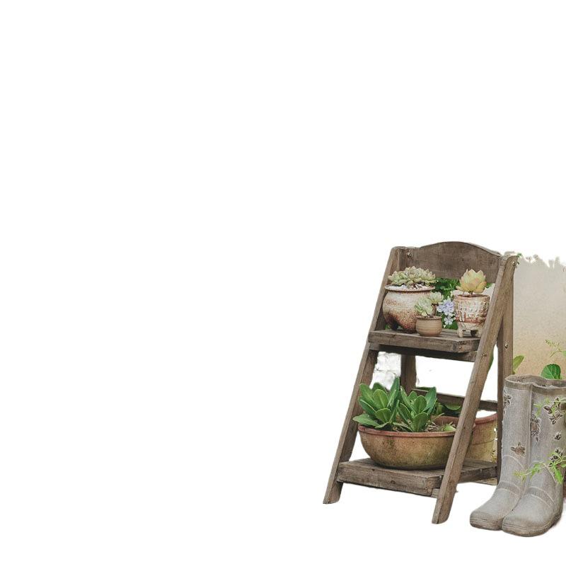 Трапециевидная подставка для цветов из массива дерева - Американский ретро многоярусная полка