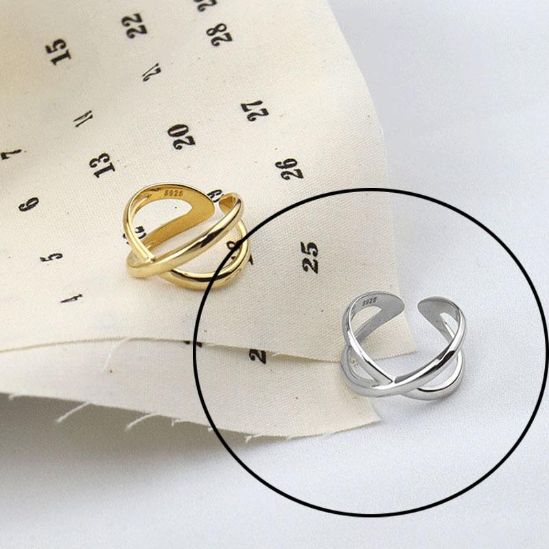 Кольца из стерлингового серебра 925 пробы для женщин, полые, золотого цвета, темпераментные, индивидуальные, модные, женские, трендовые, регулируемые, с открытым краем