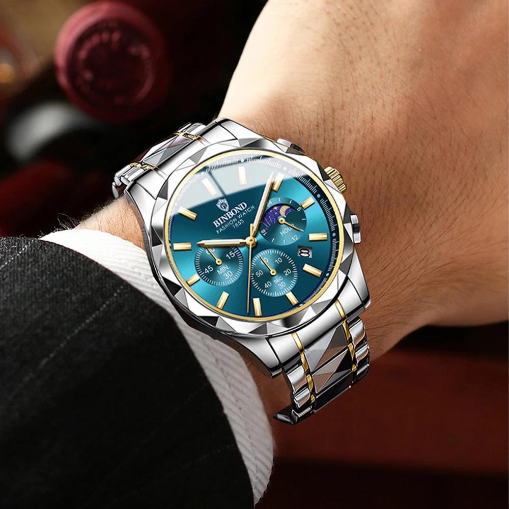 Luxury Quartz Men Watch Date Waterproof Chronograph Luminous Stainless Steel Wristwatch Fashion Business Man Watches