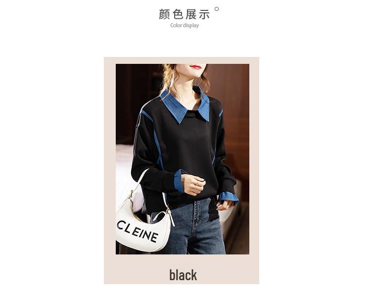 Женская толстовка без капюшона: Мода осень/зима 2023 года, свободный крой, модный длинный рукав, имитация двухкомпонентного костюма, большой размер.