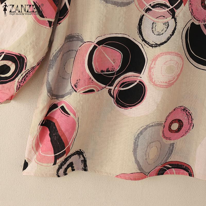 ZANZEA Women Casual Round Neck 3/4 Sleeve Loose Print Blouse