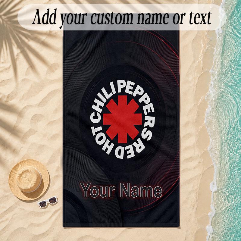 Beach TowelRed Hot Chili Peppers Custom Name Text Personalized Soft Towel for Beach Pool Indoor Home Decor Gift