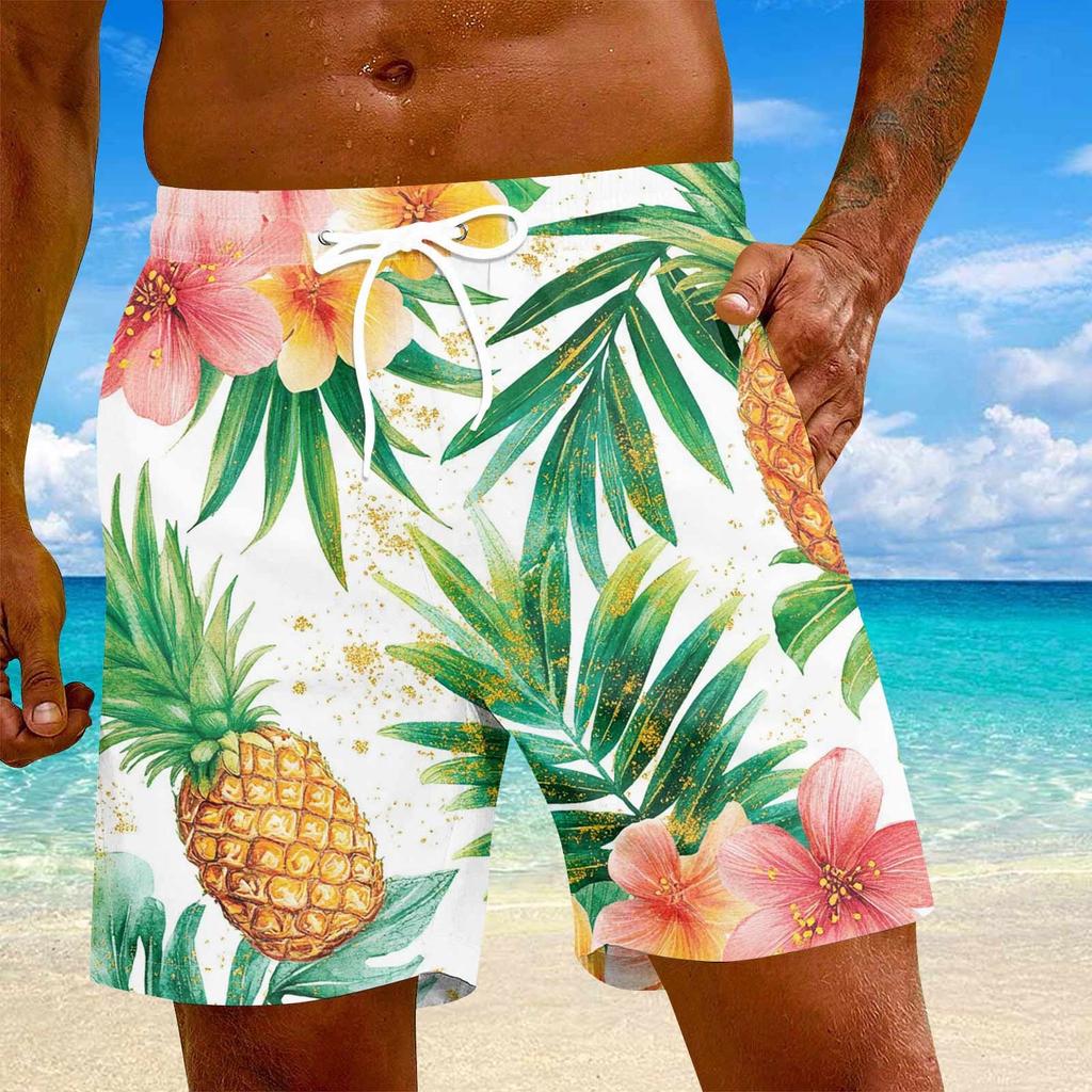 Men's Fashion Hawaiian Print Elastic-Waisted Casual Yoga Pants Beach Shorts