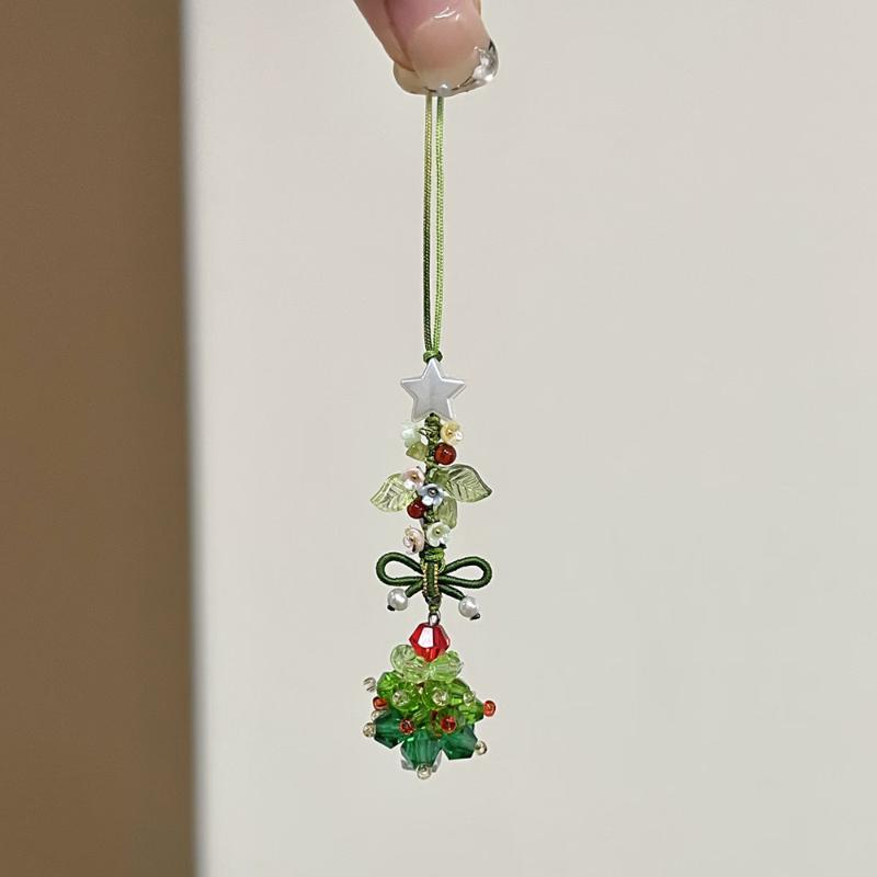 Christmas Keyring Lightweight Beads Keychain Bag Hanging Decoration Cute Christmas Tree Phone Strap For Holidays Gifts