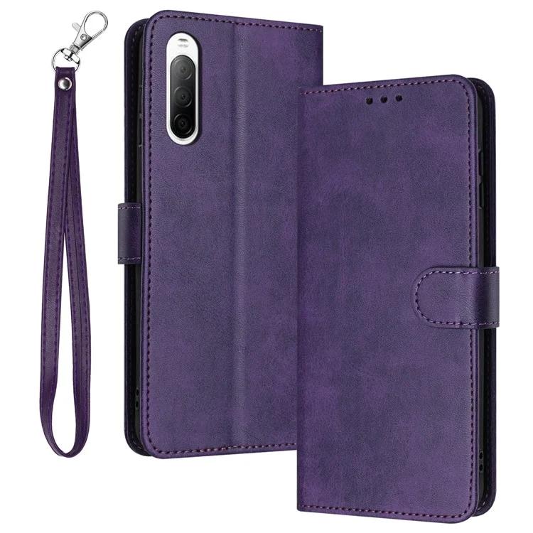 For Sony Xperia 10 V PU Leather + TPU Flip Case Calf Texture Phone Cover with Strap - Green