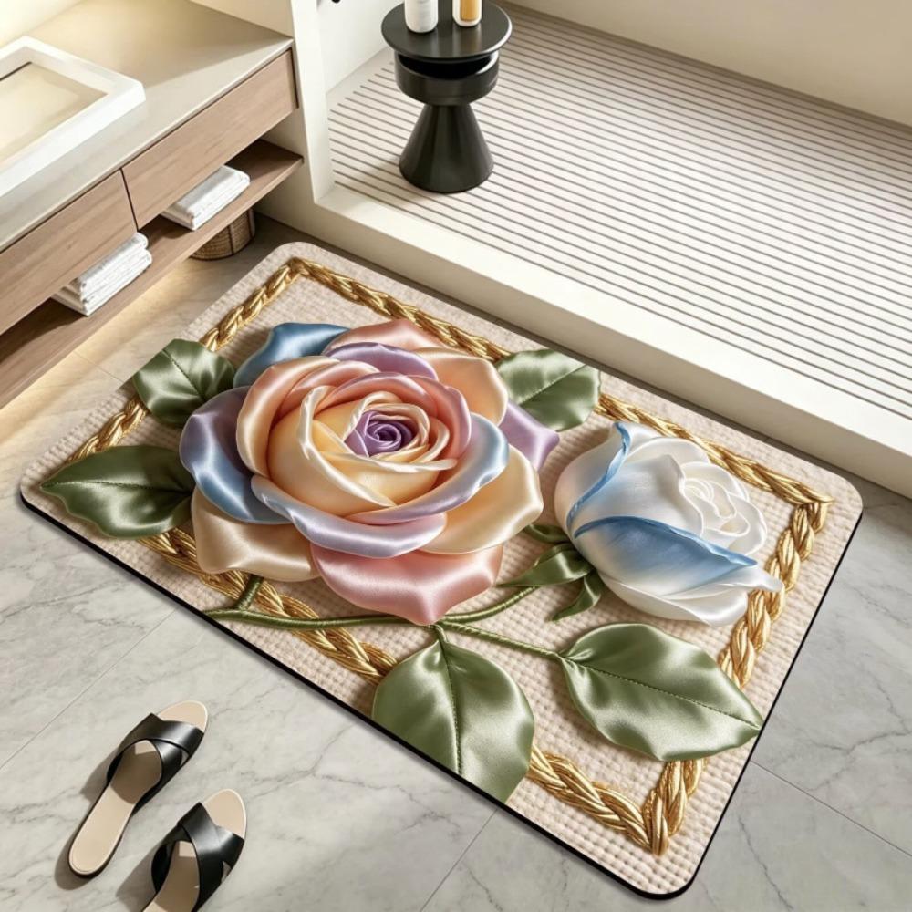 Non Slip Floral Pattern Rug Quick Dry Bedroom Floor Mat Vintage Bath DoorMat Home Decor