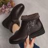 Fashion Casual Side Zip Pu Ankle Boots Women 2025 Winter Warm Short Plush Non Slip Mom's Shoes Vintage Soft Faux Fur Wedge Heel Booties