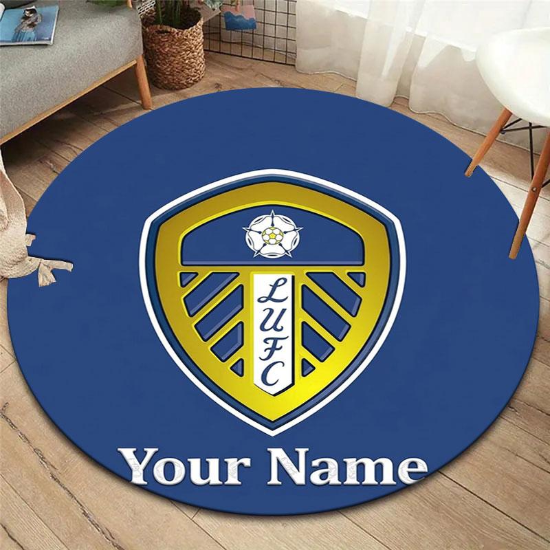 Круглый ковер с индивидуальным именем Leeds United, Ковер для гостиной, спальни, дивана, игровой комнаты, Нескользящий коврик для пола