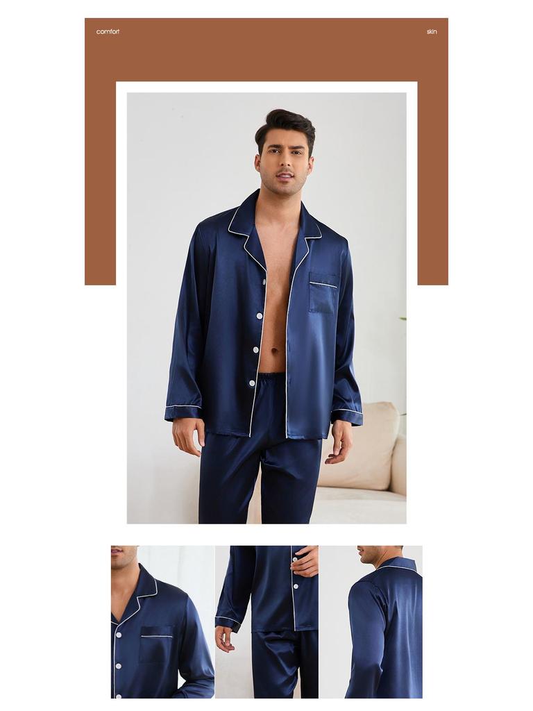 Yaoting Men's Silk Pajama Set - Red Long-Sleeve, Perfect for Weddings, Spring, and Autumn