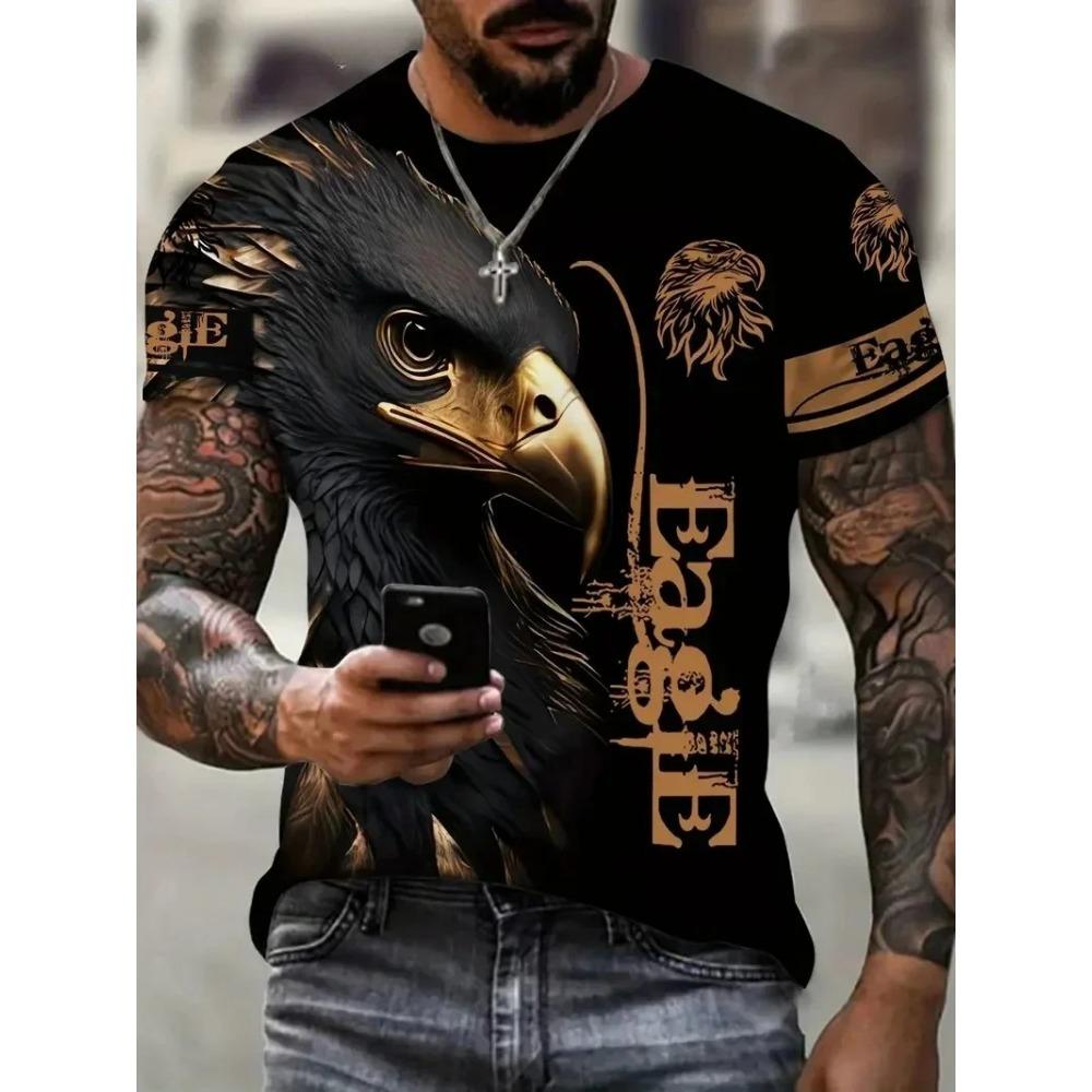 Animal Eagle 3D Digital Printed Men's Street Trendy Round Neck Short Sleeved T-shirt