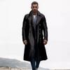 Men's Solid Color Long Sleeve Double Breasted Leather Coat