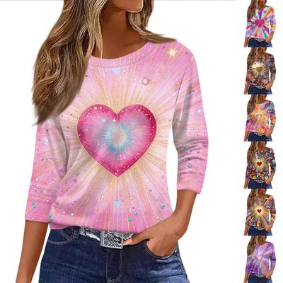 Женский модный повседневный топ с рукавом три четверти и круглым вырезом с принтом