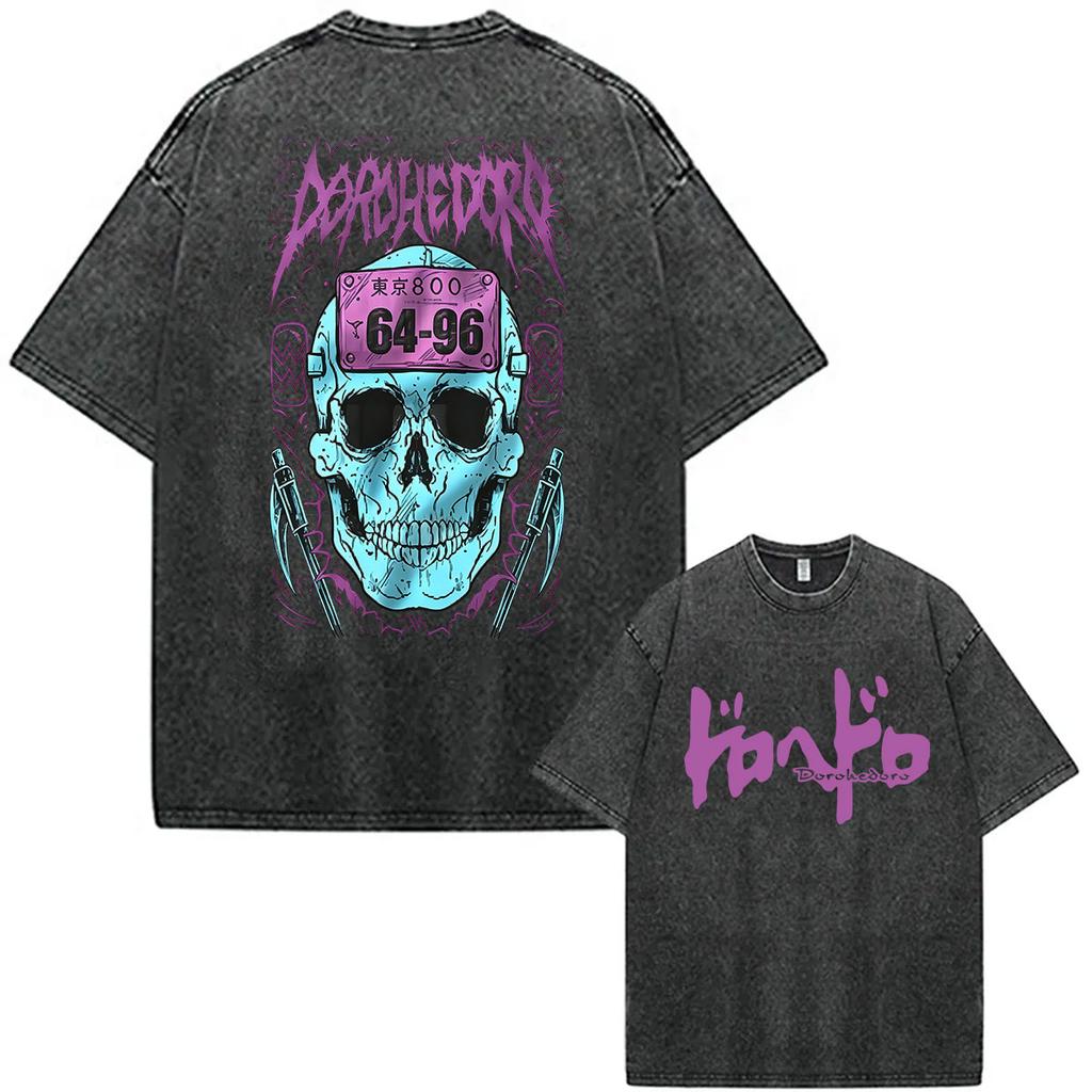 Vintage Washed Dorohedoro Kaiman Anime Graphic T Shirts Japanese Harajuku Oversized Cotton Tshirt Mens Clothing Fashion Tshirt
