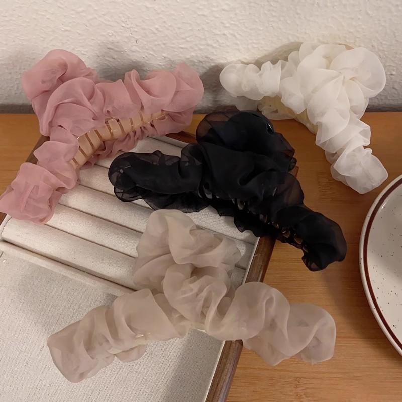 Сетчатая плиссированная заколка для волос для женщин, корейская простая элегантная темпераментная заколка в виде акулы, заколка для волос для девочек, новый головной убор, аксессуар для волос во французском стиле, заколка в виде акулы