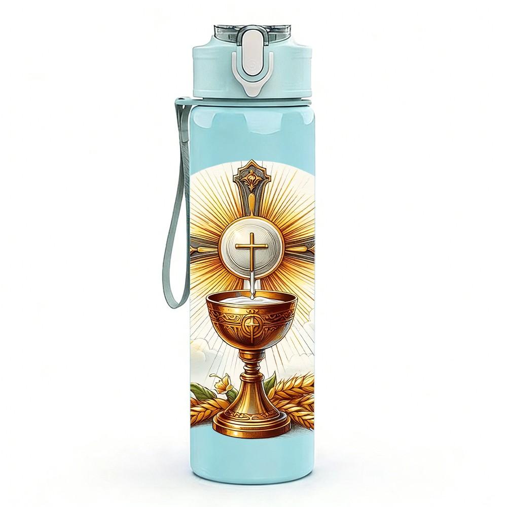 1PC Holy Chalice Wheat Symbol 750ml Color Plastic Sports Water Bottle Leakproof Flip Straw Lid Suitable for Sports Office Home Use